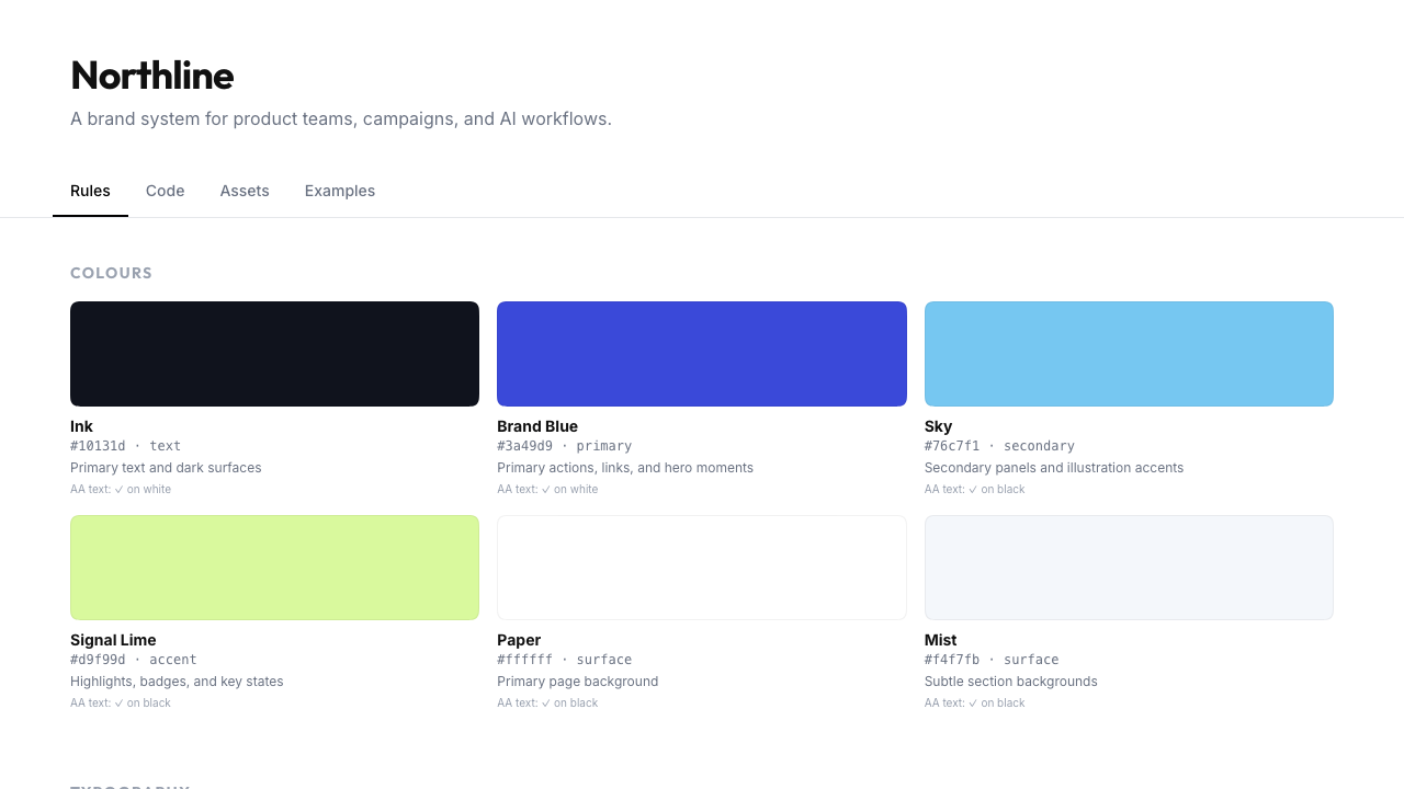 Published Slabby style guide showing colours and typography